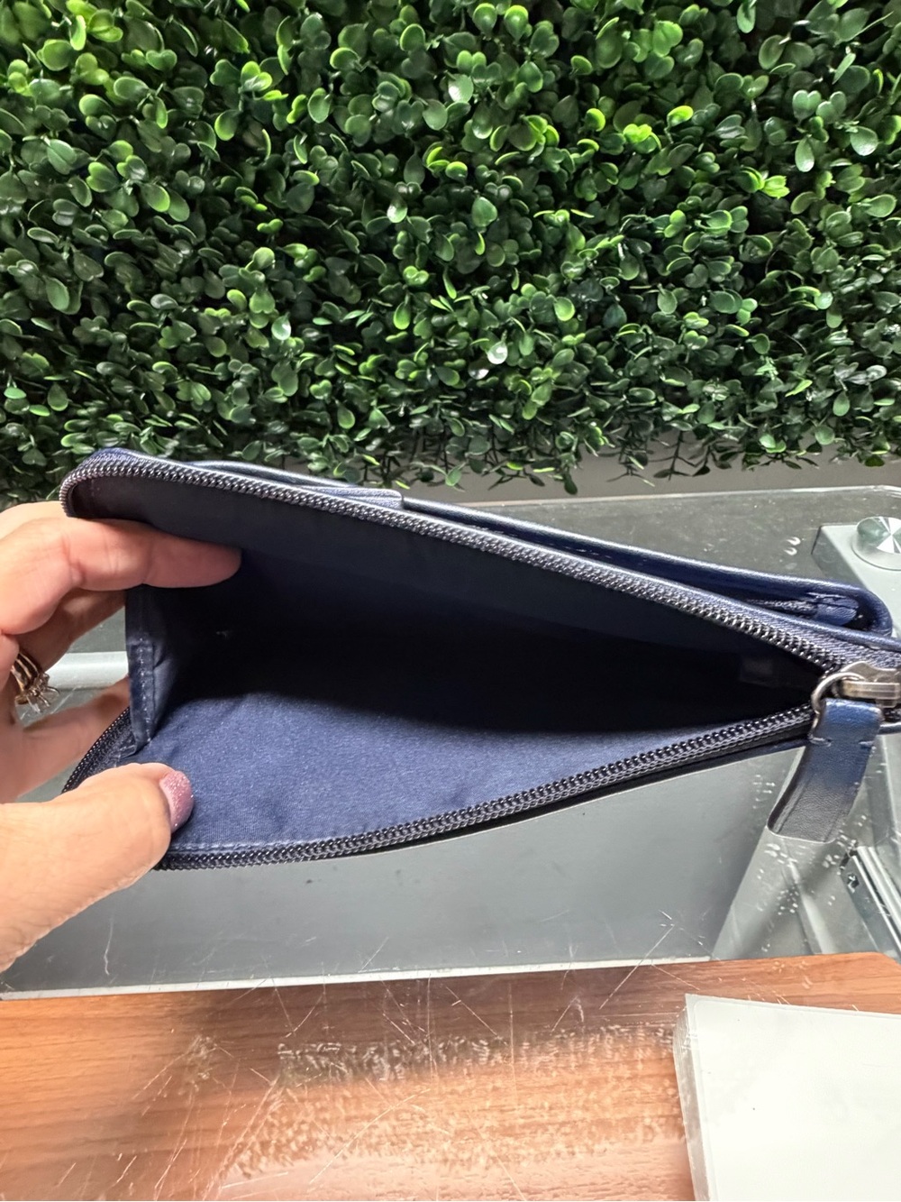 Coach Blue Signature Zip Wallet with Navy Trim - Picture 4 of 5